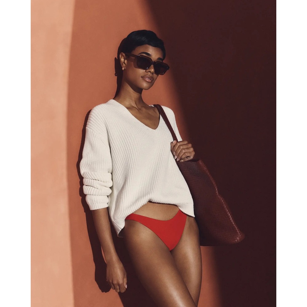 Quince Italian High Leg‎ Bikini Bottoms Red Small NWT